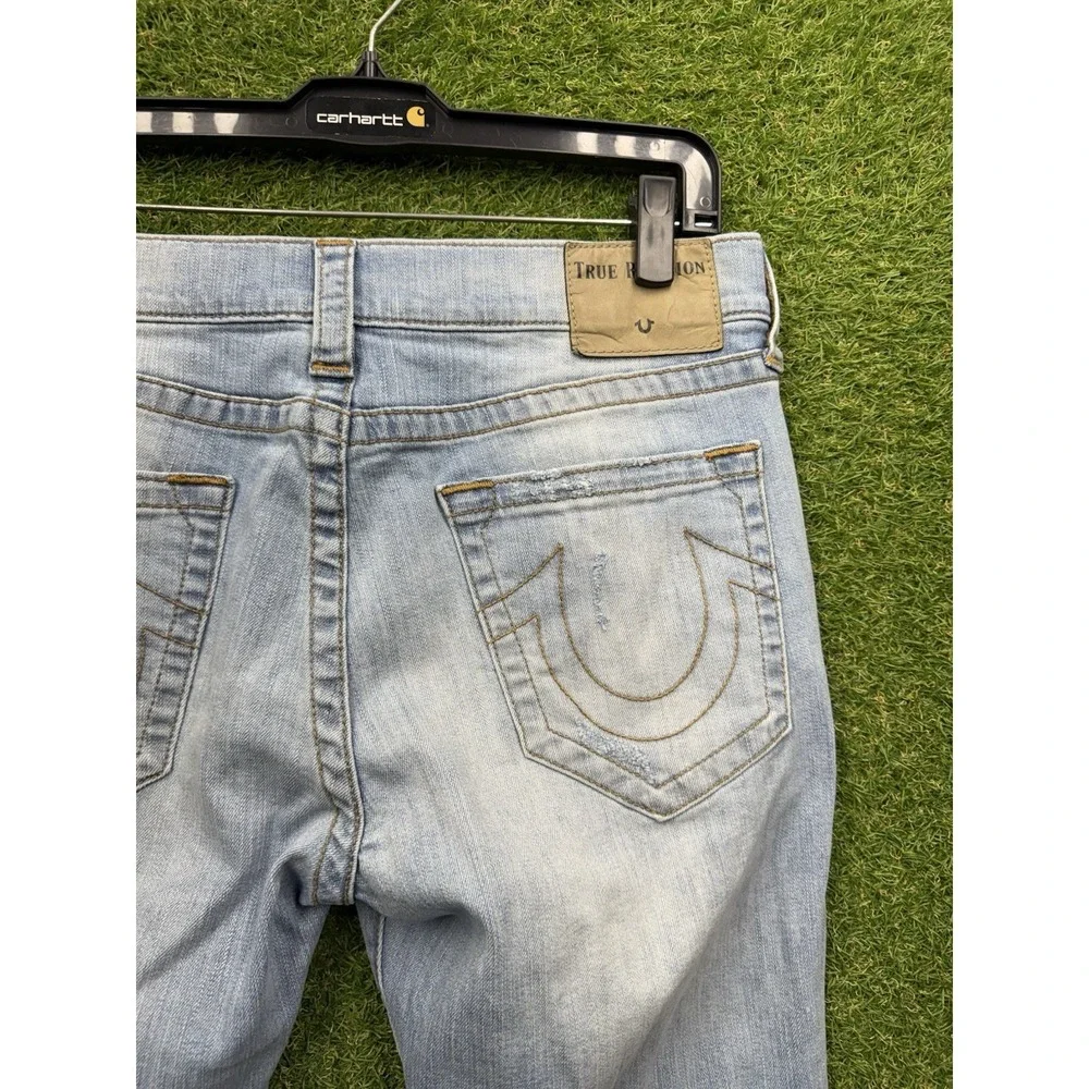 True Religion Jeans Mens 33 Finn Slim Tapered Ankle Zippers Frayed Hem y2k
